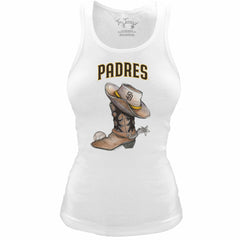 San Diego Padres Tiny Turnip Women's Fitted Vintage Cowboy Boot Tri-Blend Tank Top - White - MLB Sale