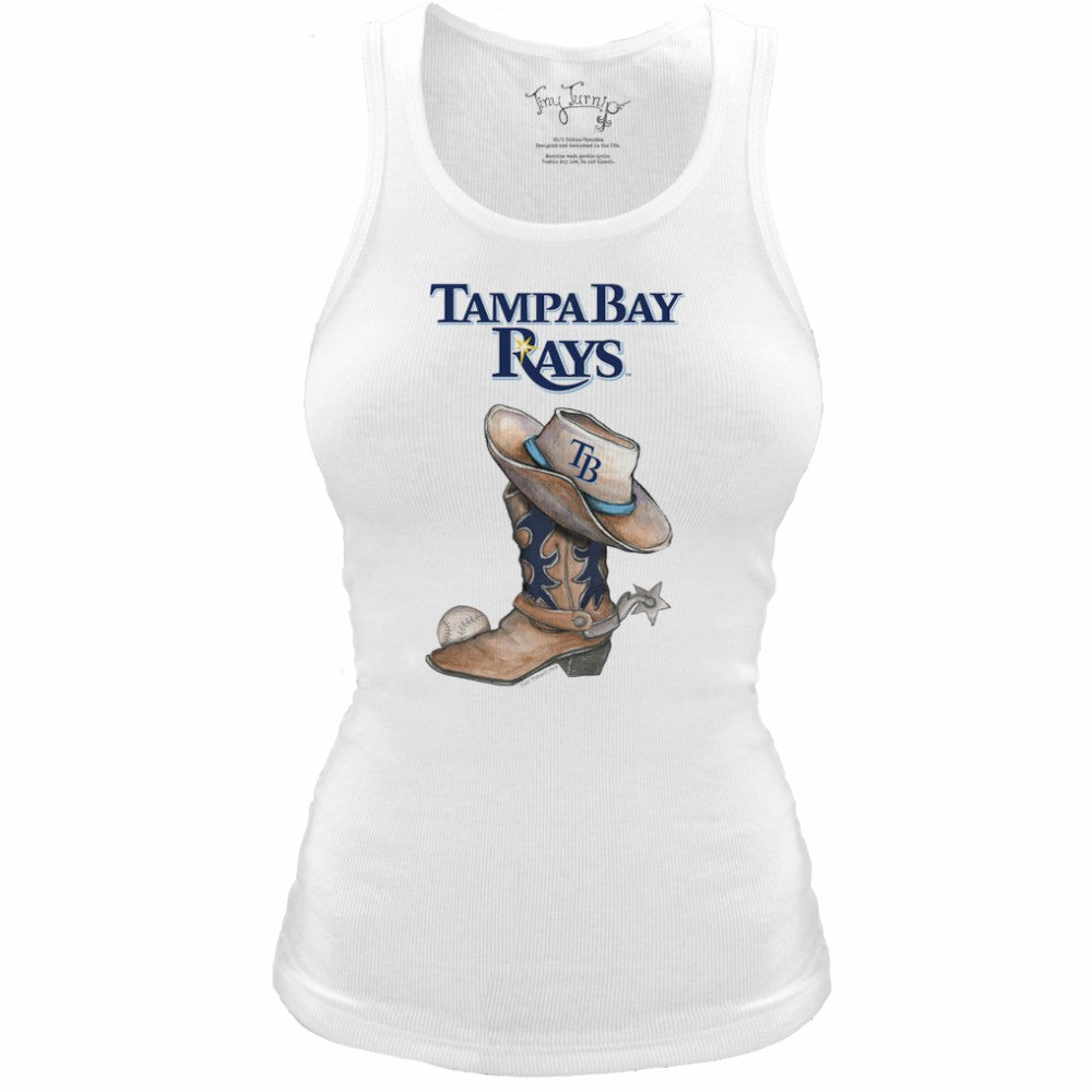 Tampa Bay Rays Tiny Turnip Women's Fitted Vintage Cowboy Boot Tri-Blend Tank Top - White - MLB Lifestyle