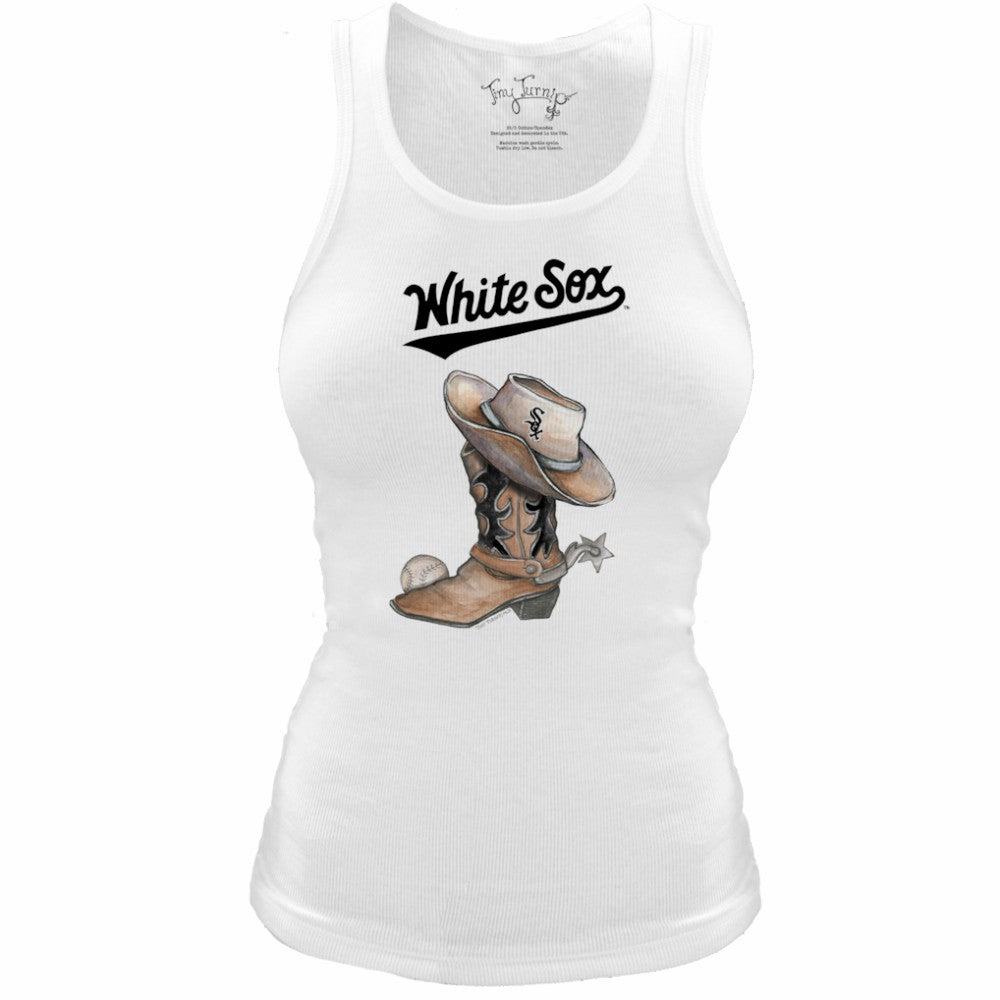 Chicago White Sox Tiny Turnip Women's Fitted Vintage Cowboy Boot Tri-Blend Tank Top - White - MLB on Sale
