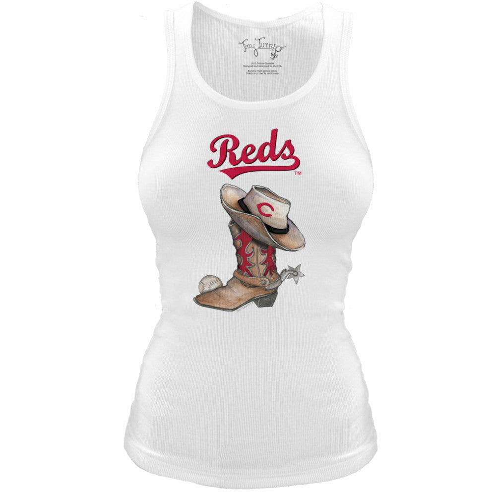 Cincinnati Reds Tiny Turnip Women's Fitted Vintage Cowboy Boot Tri-Blend Tank Top - White - MLB Sale