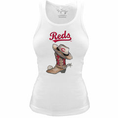 Cincinnati Reds Tiny Turnip Women's Fitted Vintage Cowboy Boot Tri-Blend Tank Top - White - MLB Sale