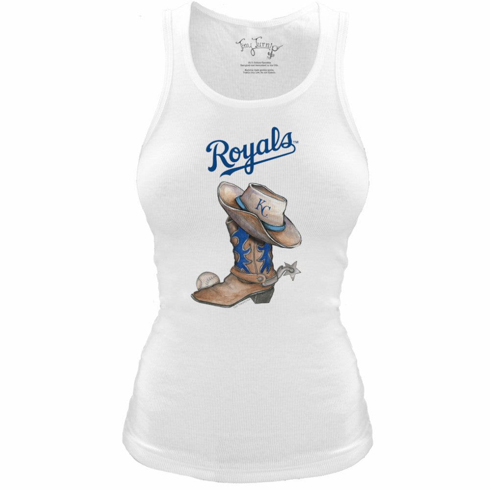 Kansas City Royals Tiny Turnip Women's Fitted Vintage Cowboy Boot Tri-Blend Tank Top - White - MLB Lifestyle