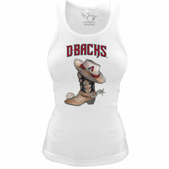 Arizona Diamondbacks Tiny Turnip Women's Fitted Vintage Cowboy Boot Tri-Blend Tank Top - White - MLB Discount