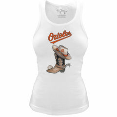 Baltimore Orioles Tiny Turnip Women's Fitted Vintage Cowboy Boot Tri-Blend Tank Top - White - MLB on Sale