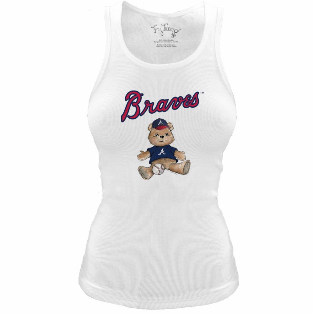 Atlanta Braves Tiny Turnip Women's Fitted Teddy Bear Tri-Blend Tank Top - White - MLB on Sale