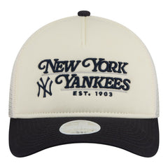 New York Yankees New Era Women's Retro 9FORTY M-Crown A-Frame Trucker Adjustable Hat - Light Beige/Navy - New Era Sale