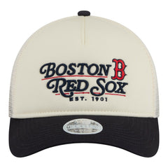 Boston Red Sox New Era Women's Retro 9FORTY M-Crown A-Frame Trucker Adjustable Hat - Light Beige/Navy - New Era on Sale
