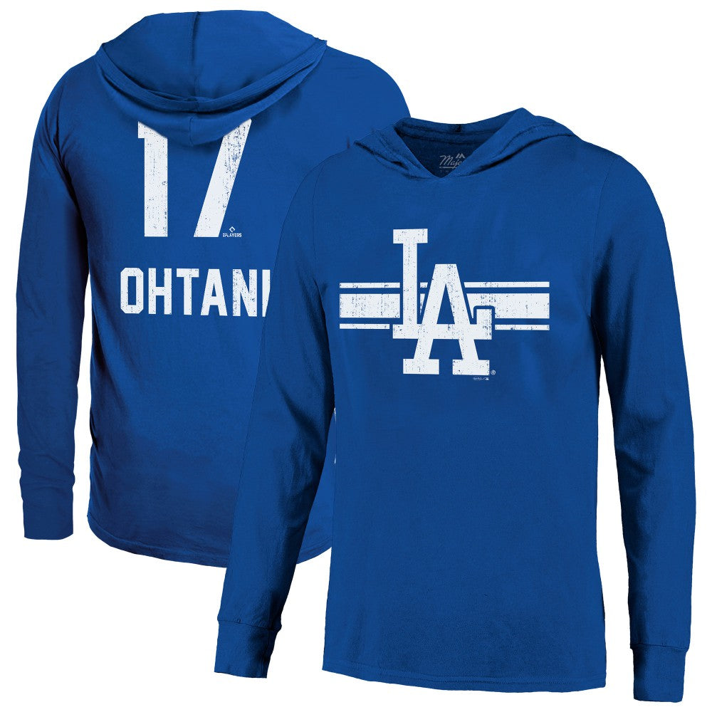 Shohei Ohtani Los Angeles Dodgers Majestic Threads Lightweight Name & Number Hoodie - Royal - MLB on Sale