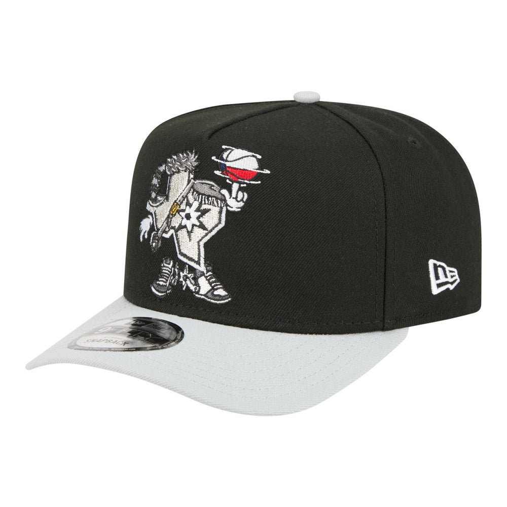 San Antonio Spurs Injection Cartoon Logo A-Frame 9FIFTY Adjustable Hat Black | New Era Near Me