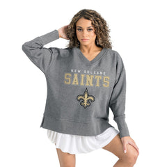 New Orleans Saints Gameday Couture Women's French Terry V-Neck Pullover Sweatshirt Gray