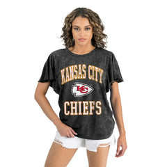 Kansas City Chiefs Gameday Couture Women's Relaxed Flutter Sleeve T-Shirt Black