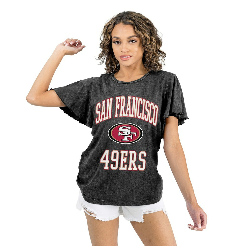 San Francisco 49ers Gameday Couture Women's Relaxed Flutter Sleeve T-Shirt Black