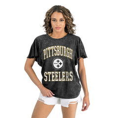 Pittsburgh Steelers Gameday Couture Women's Relaxed Flutter Sleeve T-Shirt Black