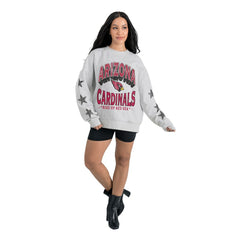 Arizona Cardinals Gameday Couture Women's Resilience Relaxed Rhinestone Pullover Sweatshirt Ash