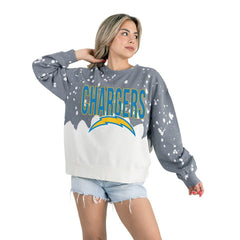 Los Angeles Chargers Gameday Couture Women's Oversized Faded Wash Tri-Blend Pullover Sweatshirt Gray