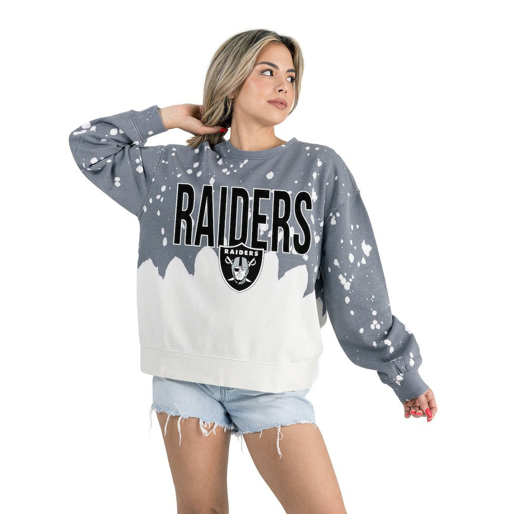 Las Vegas Raiders Gameday Couture Women's Oversized Faded Wash Tri-Blend Pullover Sweatshirt Gray