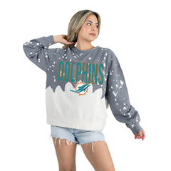 Miami Dolphins Gameday Couture Women's Oversized Faded Wash Tri-Blend Pullover Sweatshirt Gray