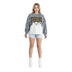 Pittsburgh Steelers Gameday Couture Women's Oversized Faded Wash Tri-Blend Pullover Sweatshirt Gray