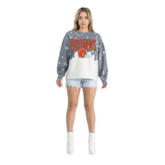 Cleveland Browns Gameday Couture Women's Oversized Faded Wash Tri-Blend Pullover Sweatshirt Gray