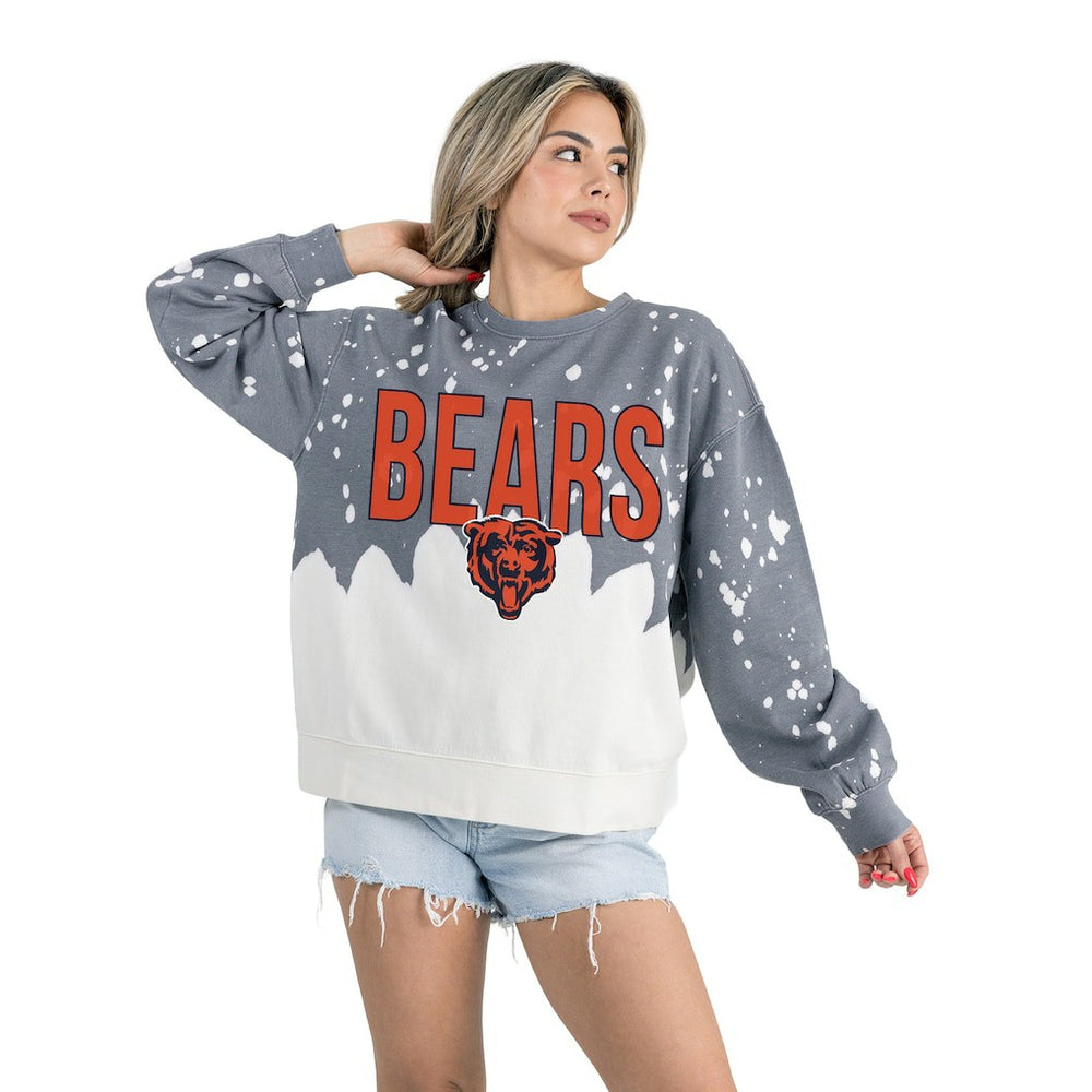 Chicago Bears Gameday Couture Women's Oversized Faded Wash Tri-Blend Pullover Sweatshirt Gray