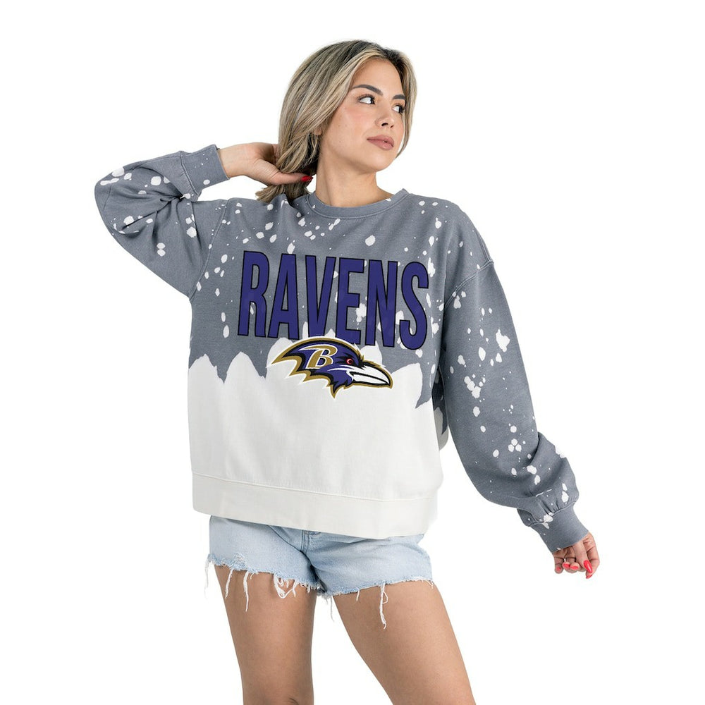 Baltimore Ravens Gameday Couture Women's Oversized Faded Wash Tri-Blend Pullover Sweatshirt Gray