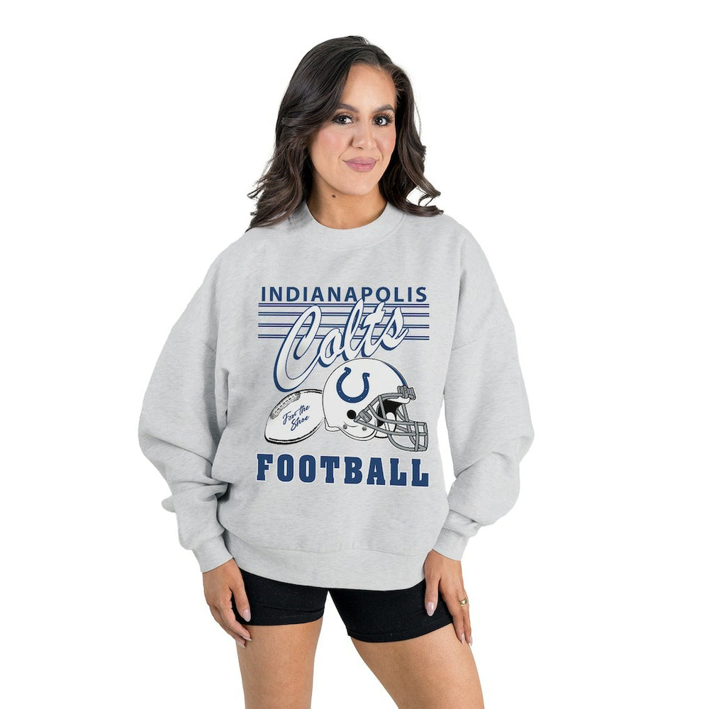 Indianapolis Colts Gameday Couture Women's Home Turf Oversized Premium Fleece Pullover Sweatshirt Ash