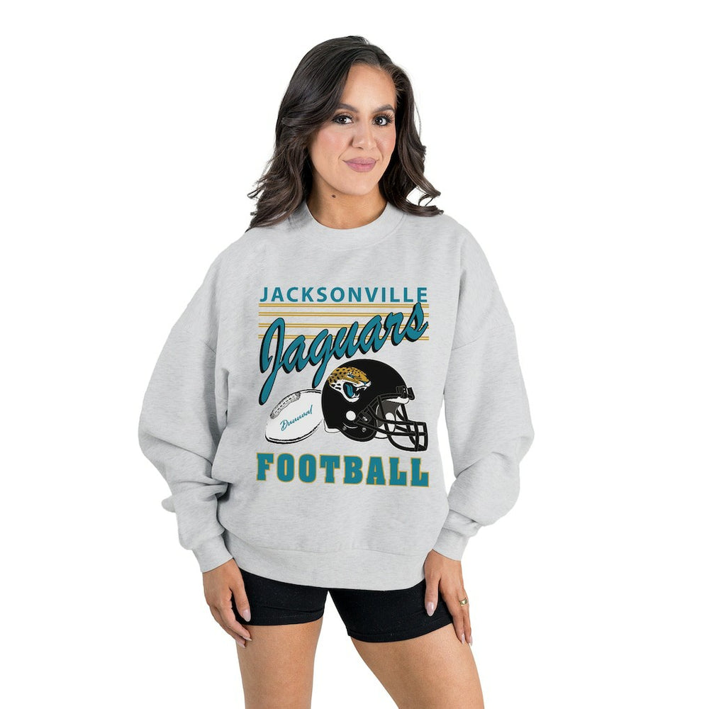 Jacksonville Jaguars Gameday Couture Women's Home Turf Oversized Premium Fleece Pullover Sweatshirt Ash