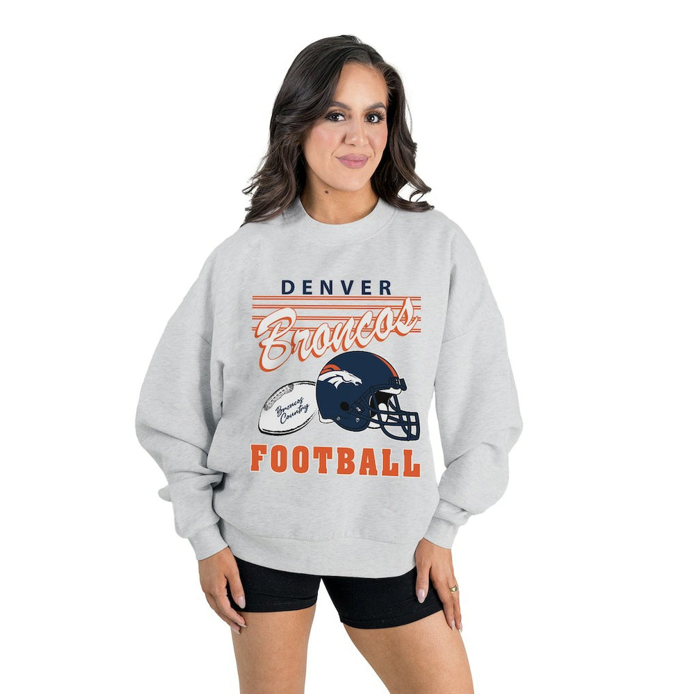 Denver Broncos Gameday Couture Women's Home Turf Oversized Premium Fleece Pullover Sweatshirt Ash