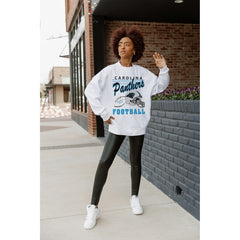 Carolina Panthers Gameday Couture Women's Home Turf Oversized Premium Fleece Pullover Sweatshirt Ash