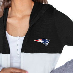 New England Patriots Gameday Couture Women's Tri-Blend Color Block Lightweight Cardigan Hoodie Black