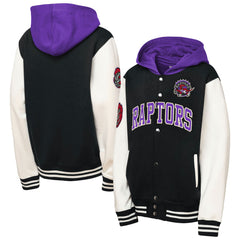 Toronto Raptors Youth Hardwood Classics Courtside Fleece Full-Snap Hooded Jacket Black | Mitchell & Ness US