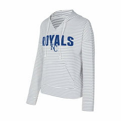 Kansas City Royals Concepts Sport Women's Liftoff Striped V-Neck Hoodie - White/Gray - MLB Lifestyle