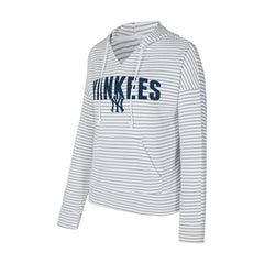 New York Yankees Concepts Sport Women's Liftoff Striped V-Neck Hoodie - White/Gray - MLB Lifestyle