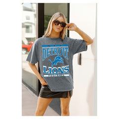 Detroit Lions Gameday Couture Women's Oversized Classic Grind Washed T-Shirt Gray