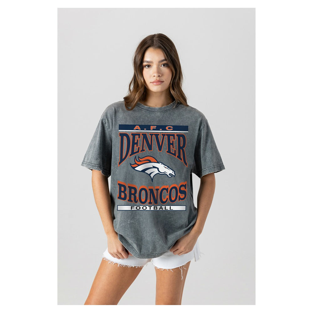 Denver Broncos Gameday Couture Women's Oversized Classic Grind Washed T-Shirt Gray