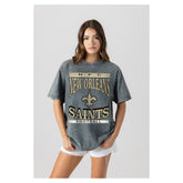 New Orleans Saints Gameday Couture Women's Oversized Classic Grind Washed T-Shirt Gray