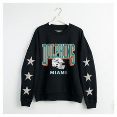 Miami Dolphins Gameday Couture Women's Pure Victory Rhinestud Star-Sleeve Pullover Sweatshirt Black