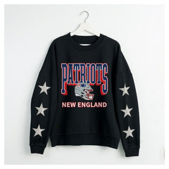 New England Patriots Gameday Couture Women's Pure Victory Rhinestud Star-Sleeve Pullover Sweatshirt Black