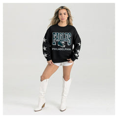 Philadelphia Eagles Gameday Couture Women's Pure Victory Rhinestud Star-Sleeve Pullover Sweatshirt Black