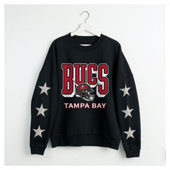 Tampa Bay Buccaneers Gameday Couture Women's Pure Victory Rhinestud Star-Sleeve Pullover Sweatshirt Black