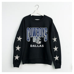 Dallas Cowboys Gameday Couture Women's Pure Victory Rhinestud Star-Sleeve Pullover Sweatshirt Black