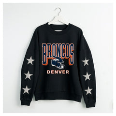 Denver Broncos Gameday Couture Women's Pure Victory Rhinestud Star-Sleeve Pullover Sweatshirt Black