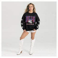 Buffalo Bills Gameday Couture Women's Pure Victory Rhinestud Star-Sleeve Pullover Sweatshirt Black