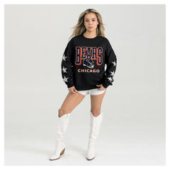 Chicago Bears Gameday Couture Women's Pure Victory Rhinestud Star-Sleeve Pullover Sweatshirt Black