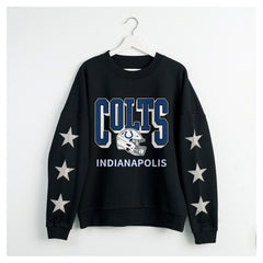 Indianapolis Colts Gameday Couture Women's Pure Victory Rhinestud Star-Sleeve Pullover Sweatshirt Black