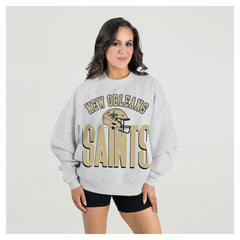 New Orleans Saints Gameday Couture Women's Fierce Focus Premium Oversized Fleece Pullover Sweatshirt Ash