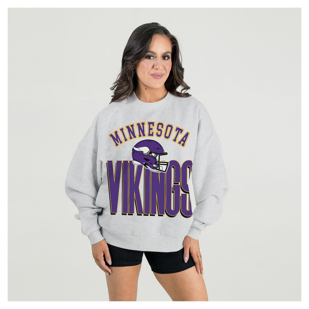 Minnesota Vikings Gameday Couture Women's Fierce Focus Premium Oversized Fleece Pullover Sweatshirt Ash