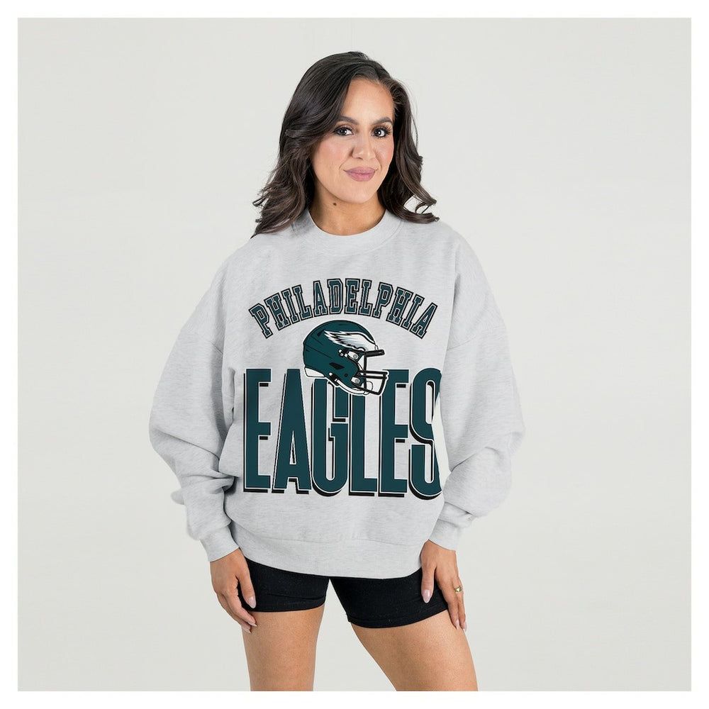 Philadelphia Eagles Gameday Couture Women's Fierce Focus Premium Oversized Fleece Pullover Sweatshirt Ash