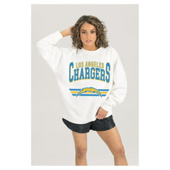 Los Angeles Chargers Gameday Couture Women's Swift Strike Premium Oversized Fleece Pullover Sweatshirt White