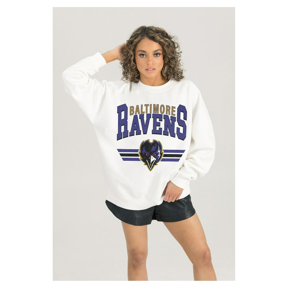 Baltimore Ravens Gameday Couture Women's Swift Strike Premium Oversized Fleece Pullover Sweatshirt White